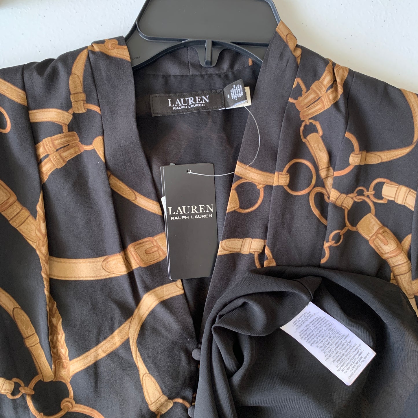 Lauren Ralph Lauren Women’s NWT black gold Print tie front dress size 8