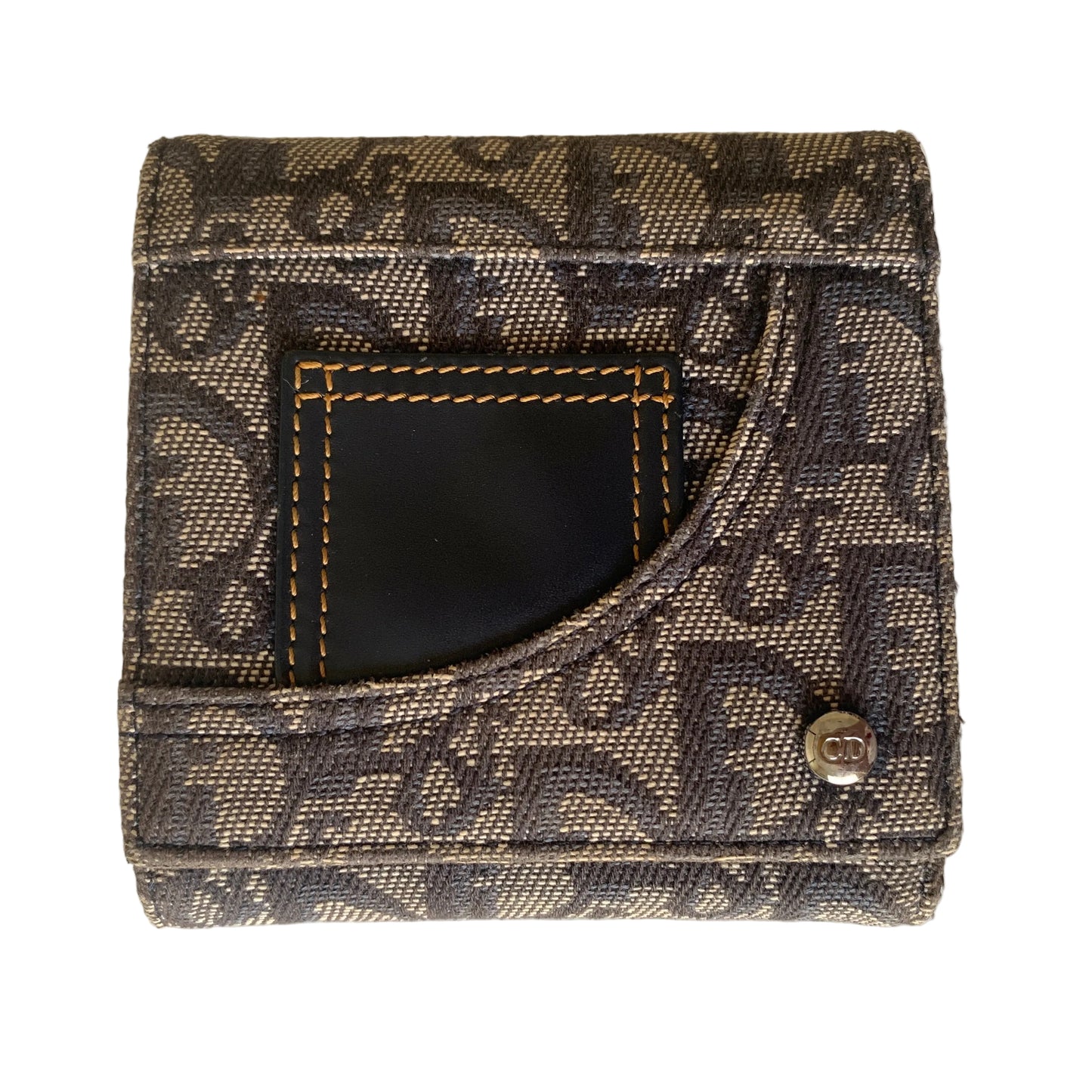 Dior oblique trotter canvas and blue leather trifold compact wallet