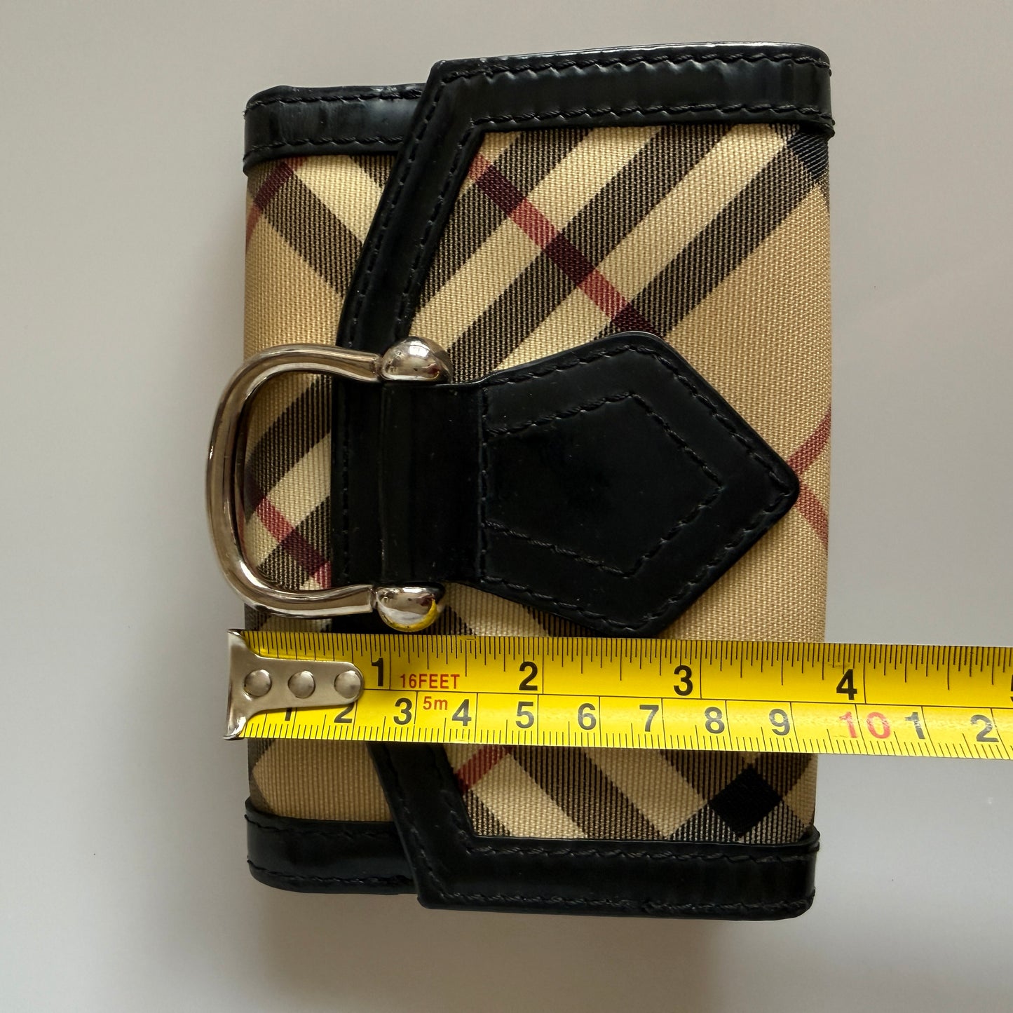 Burberry nova check canvas abs black leather compact wallet authentic with COA