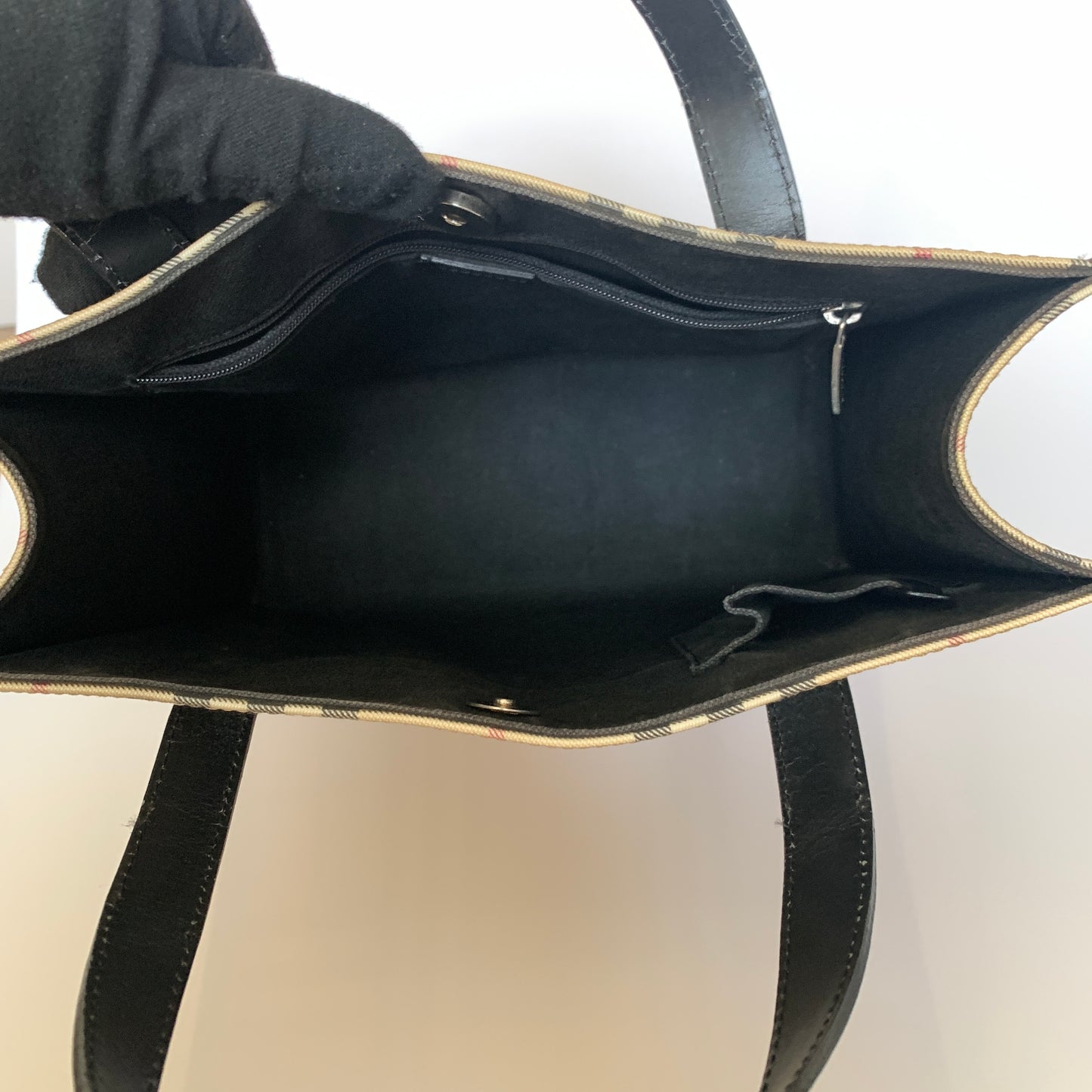Burberry classic check black leather tote bag Authentic with COA