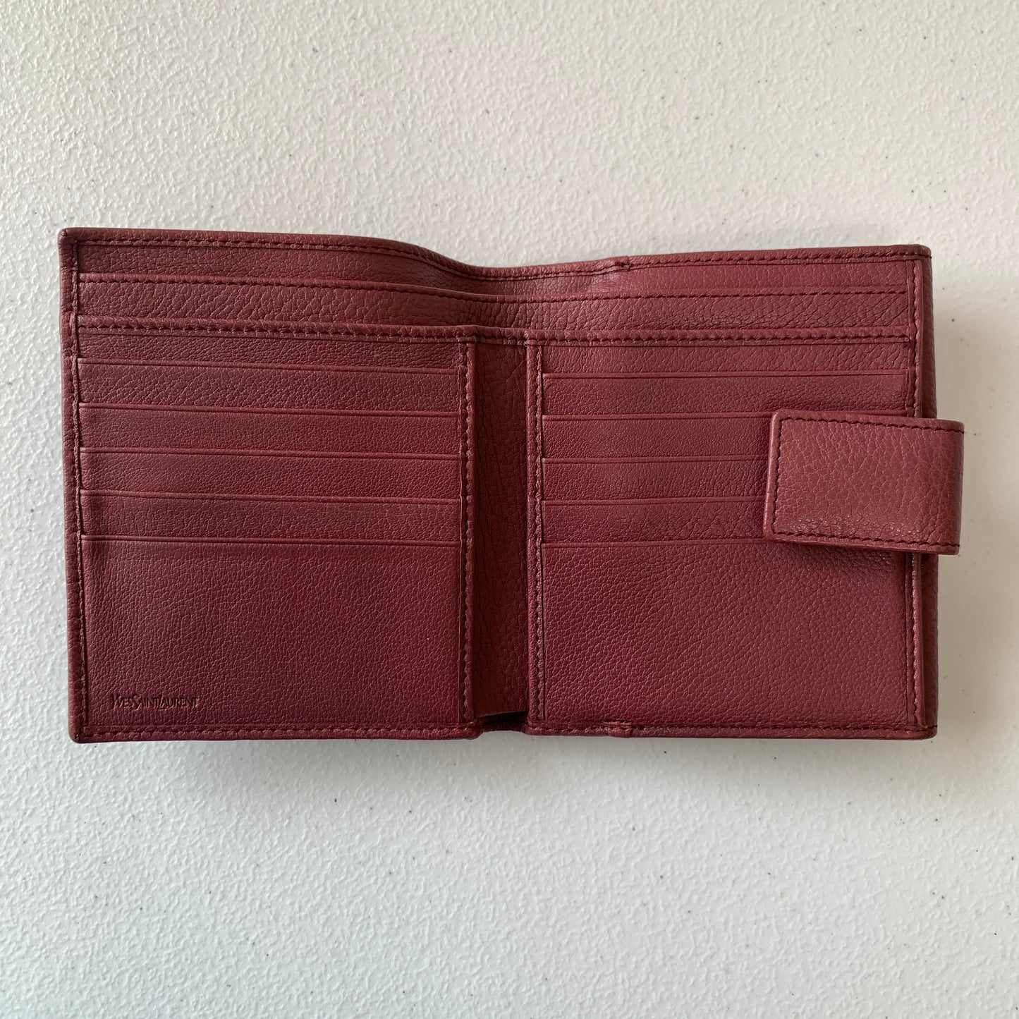 Yves Saint Laurent YSL logo cherry pink leather wallet Authentic with COA