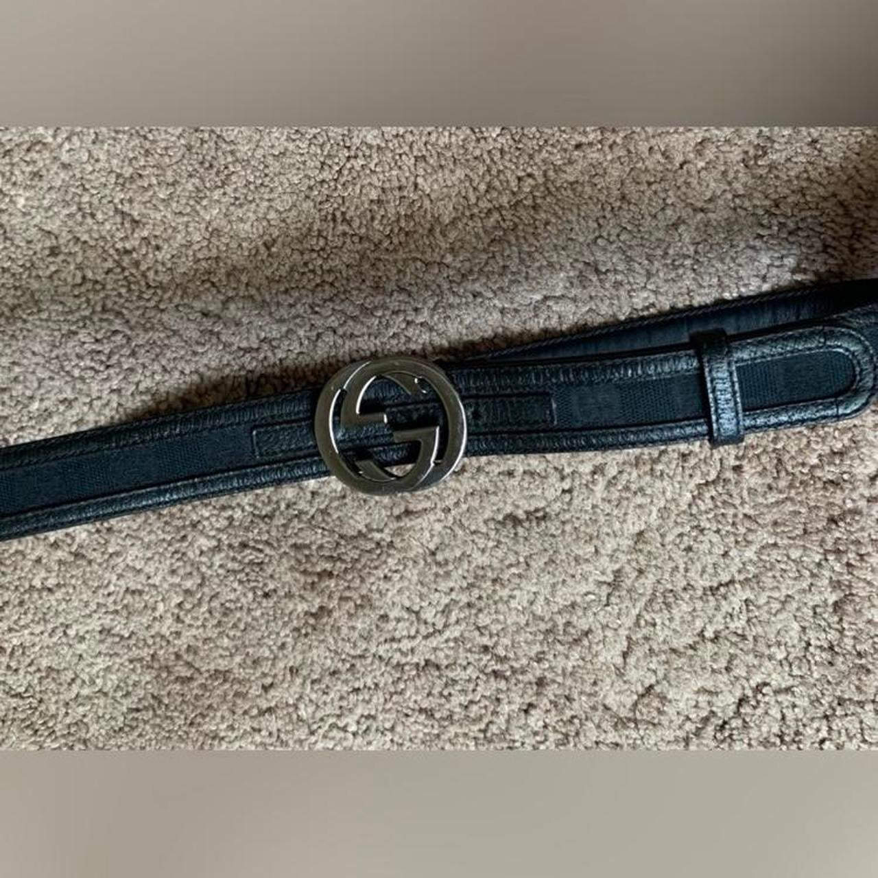Authentic Gucci unisex monogram black canvas and leather belt 90 cm 36 inch