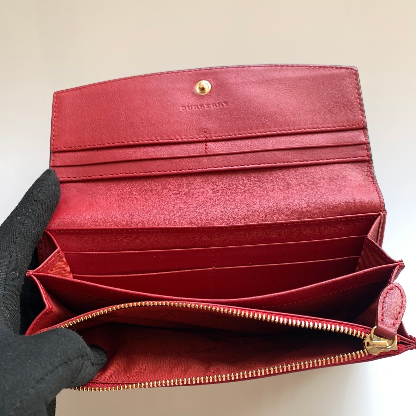 Burberry women’s nova check canvas and red leather wallet authentic with COA