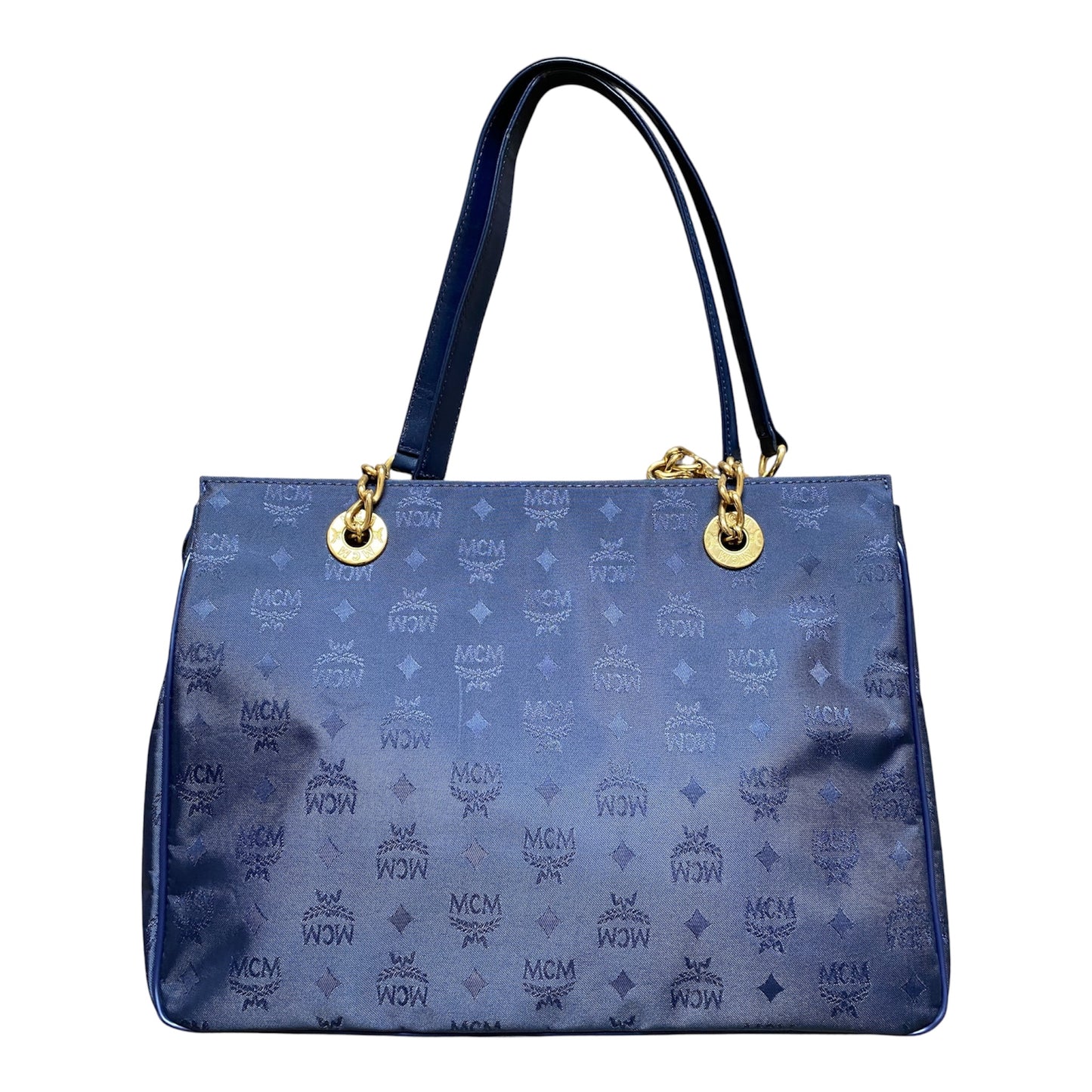 MCM blue logo shoulder tote bag authentic with COA