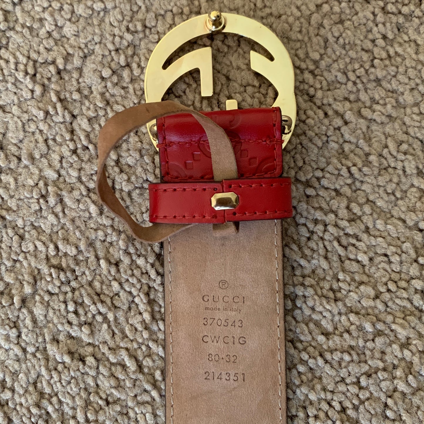 Authentic Gucci women’s red GG monogram leather belt