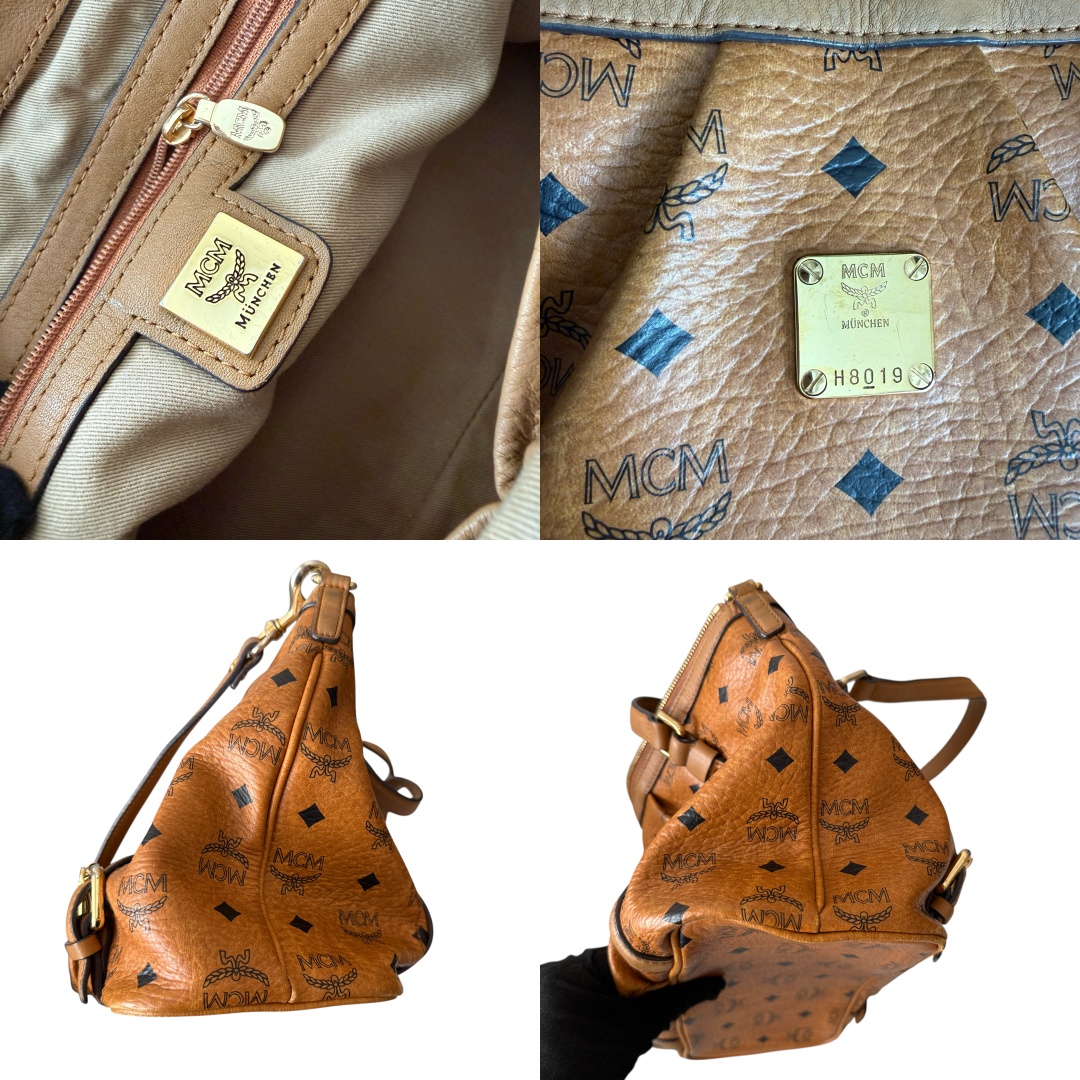 MCM visetos cognac 2 way tote bag authentic with COA and crossbody strap