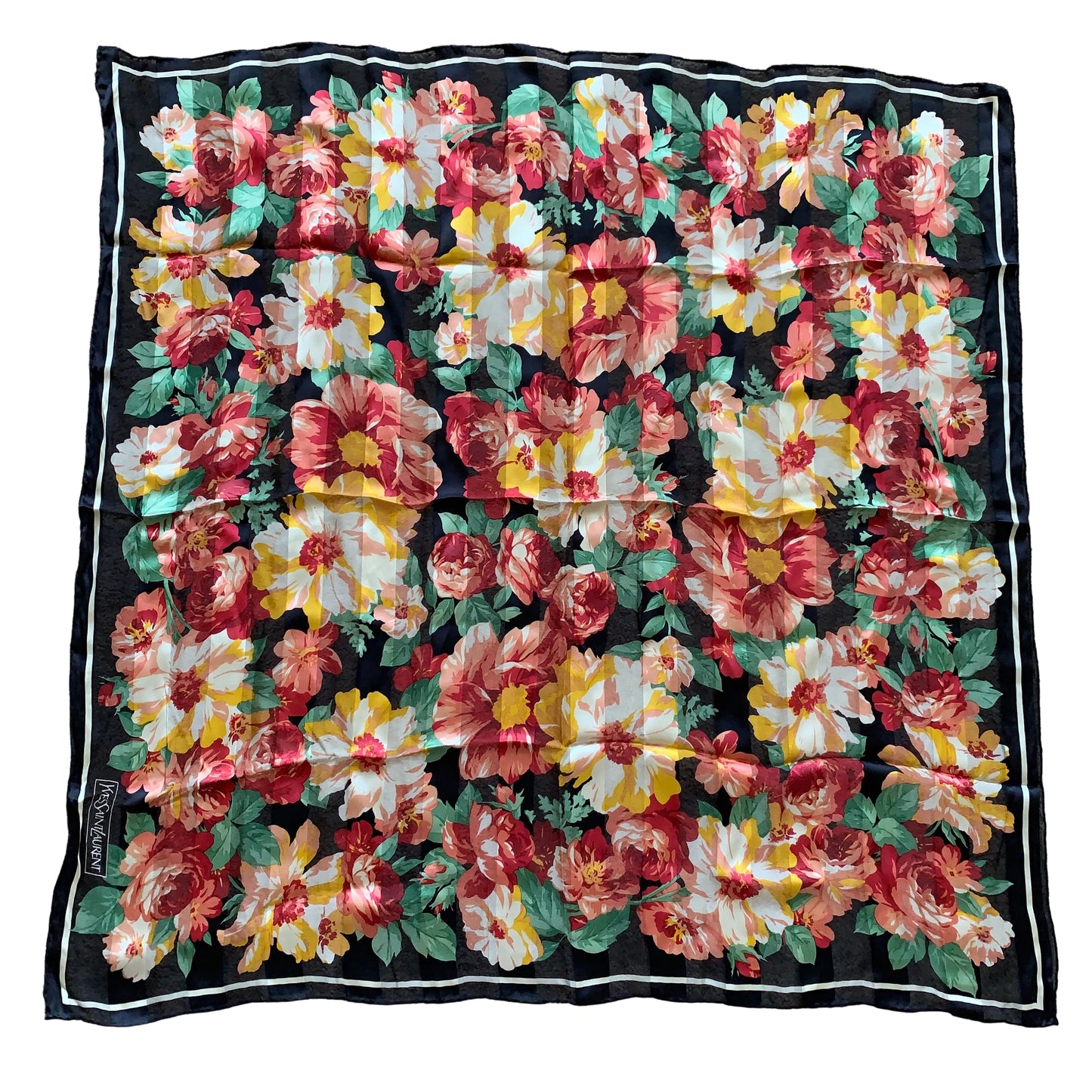 Yves Saint Laurent floral silk square scarf 34” Authentic with COA