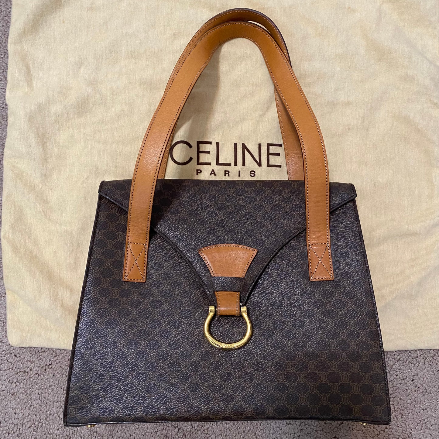 Celine vintage macadam shoulder bag Authentic with coa dusty 11.6x9.5x3.7