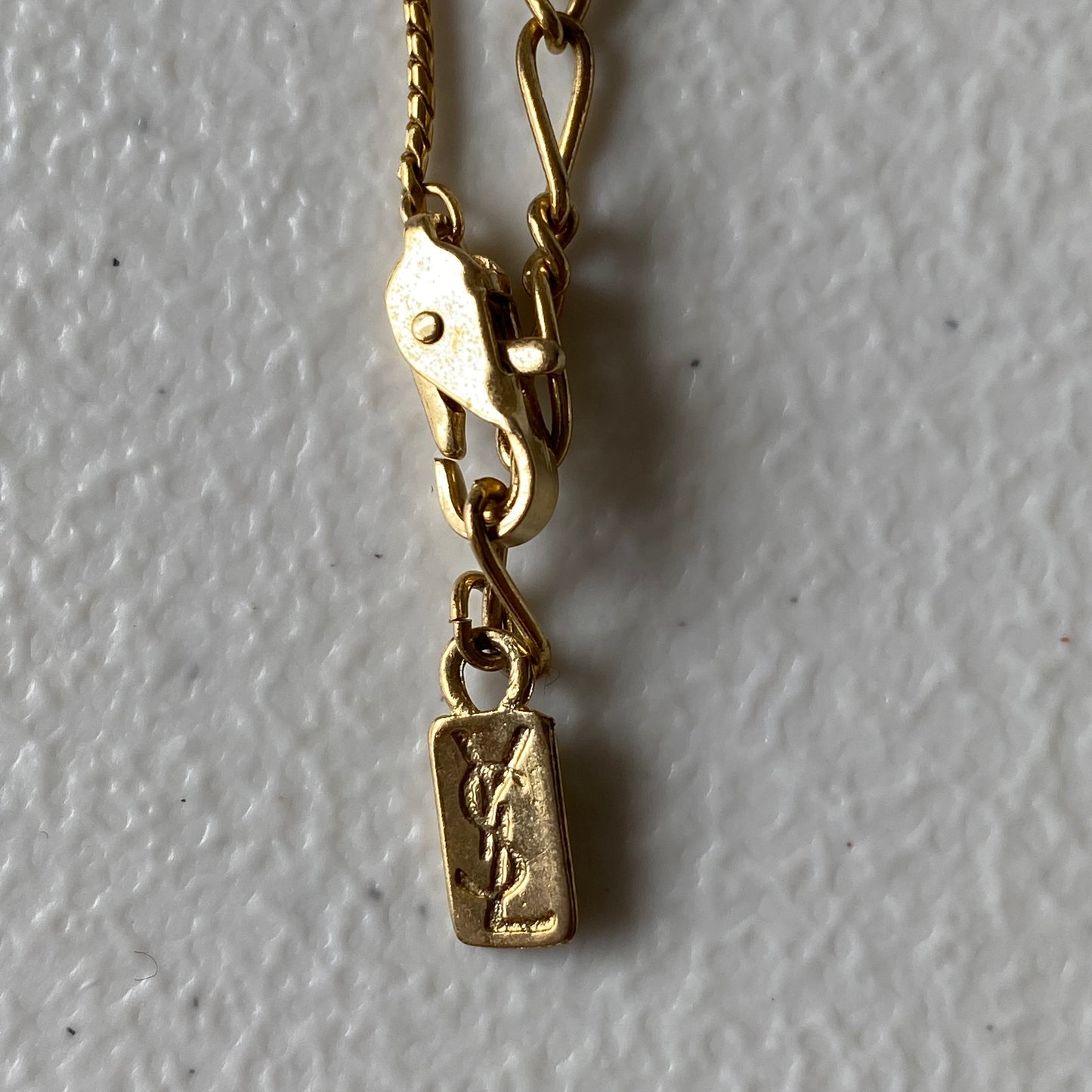 Yves Saint Laurent YSL logo pendant adjustable gold plated necklace Authentic with COA