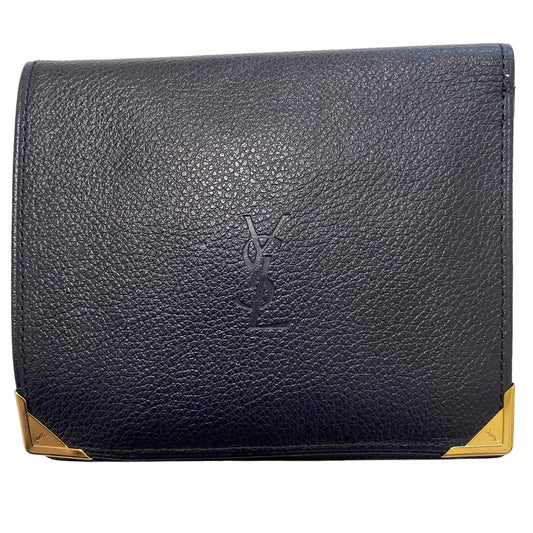 Yves Saint Laurent navy blue leather bifold wallet Authentic with coa