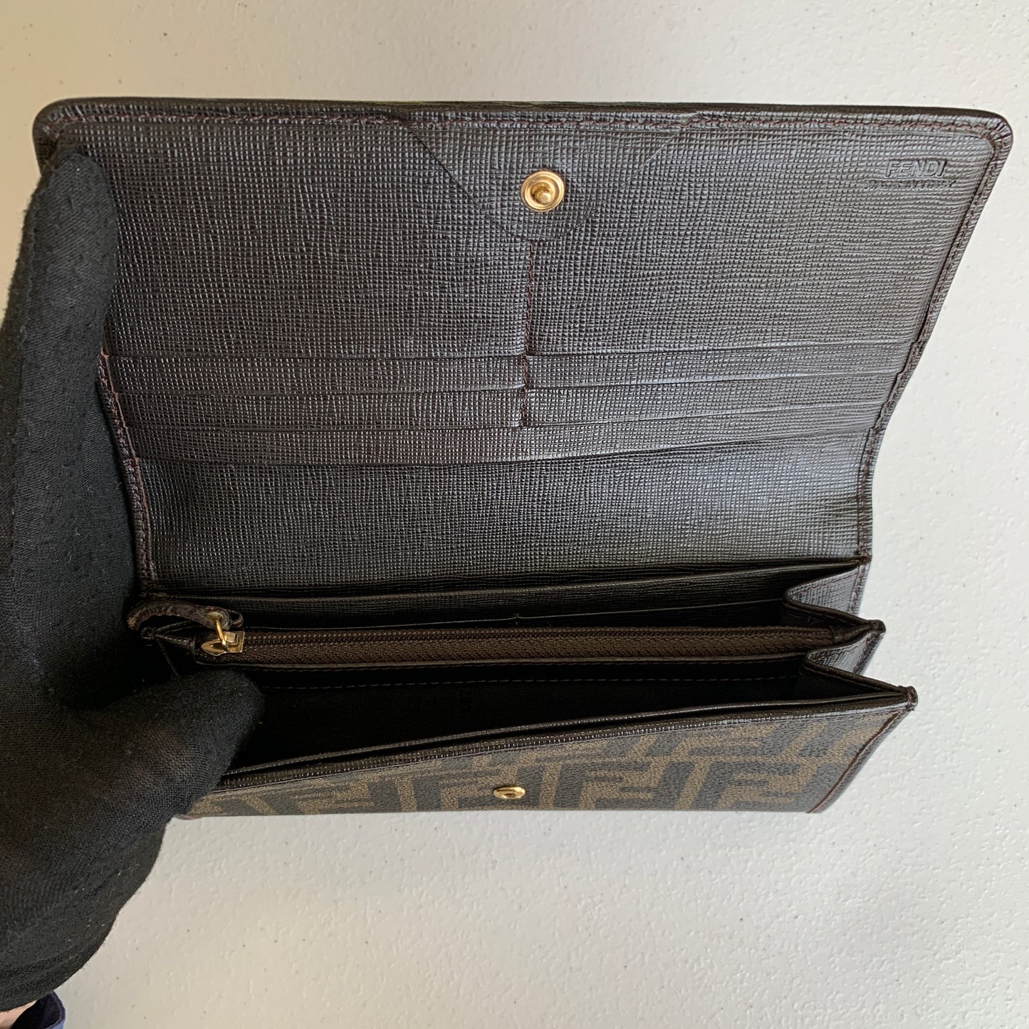 Fendi FF zucca monogram brown long wallet authentic with COA