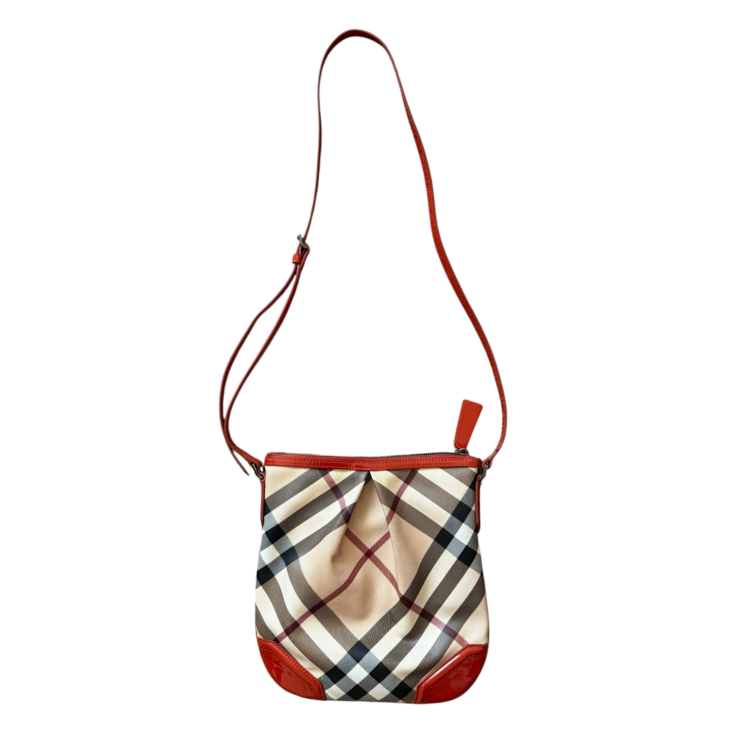 Burberry nova check canvas orange leather crossbody bag authentic w/ COA 10x11x