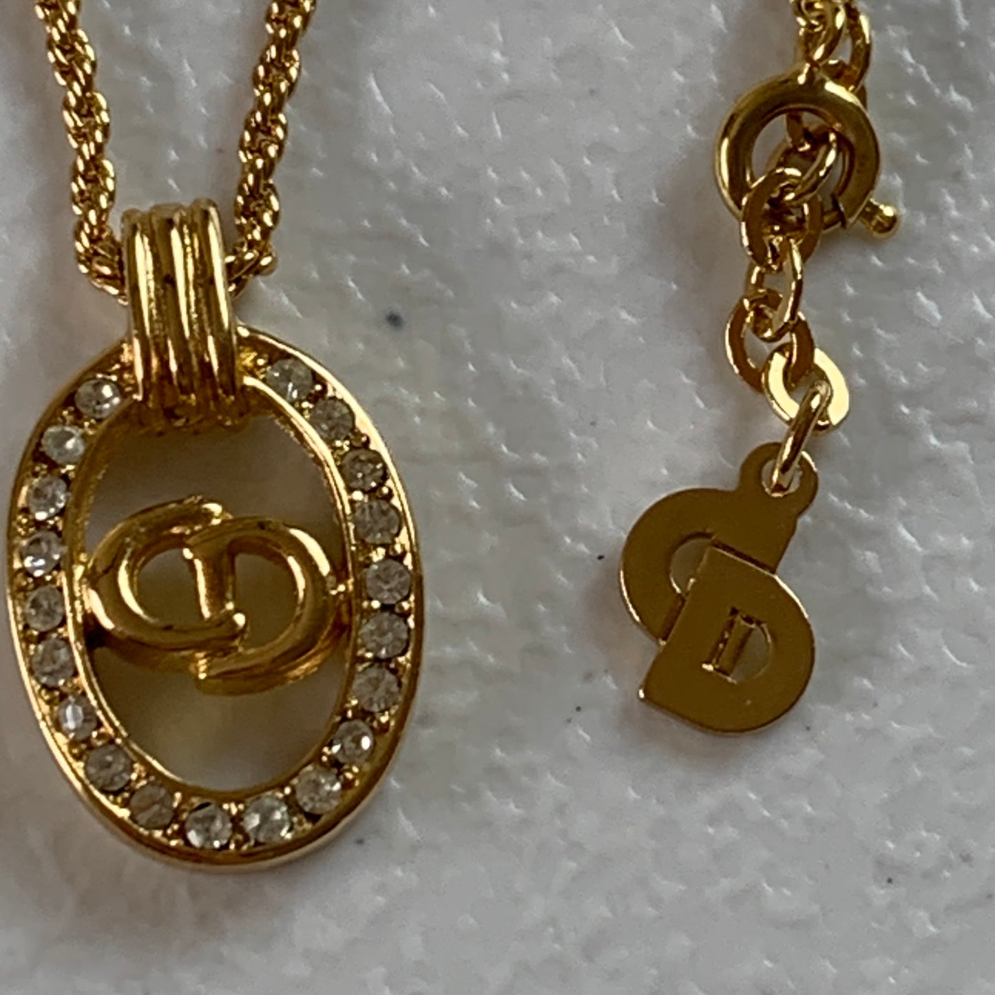 Dior CD logo pendant gold plated necklace authentic with COA and adjustable len