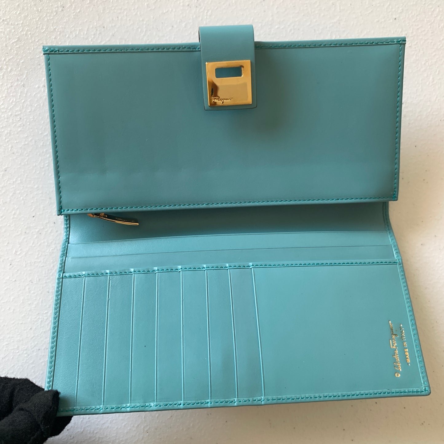 Ferragamo blue leather long wallet Authentic with COA