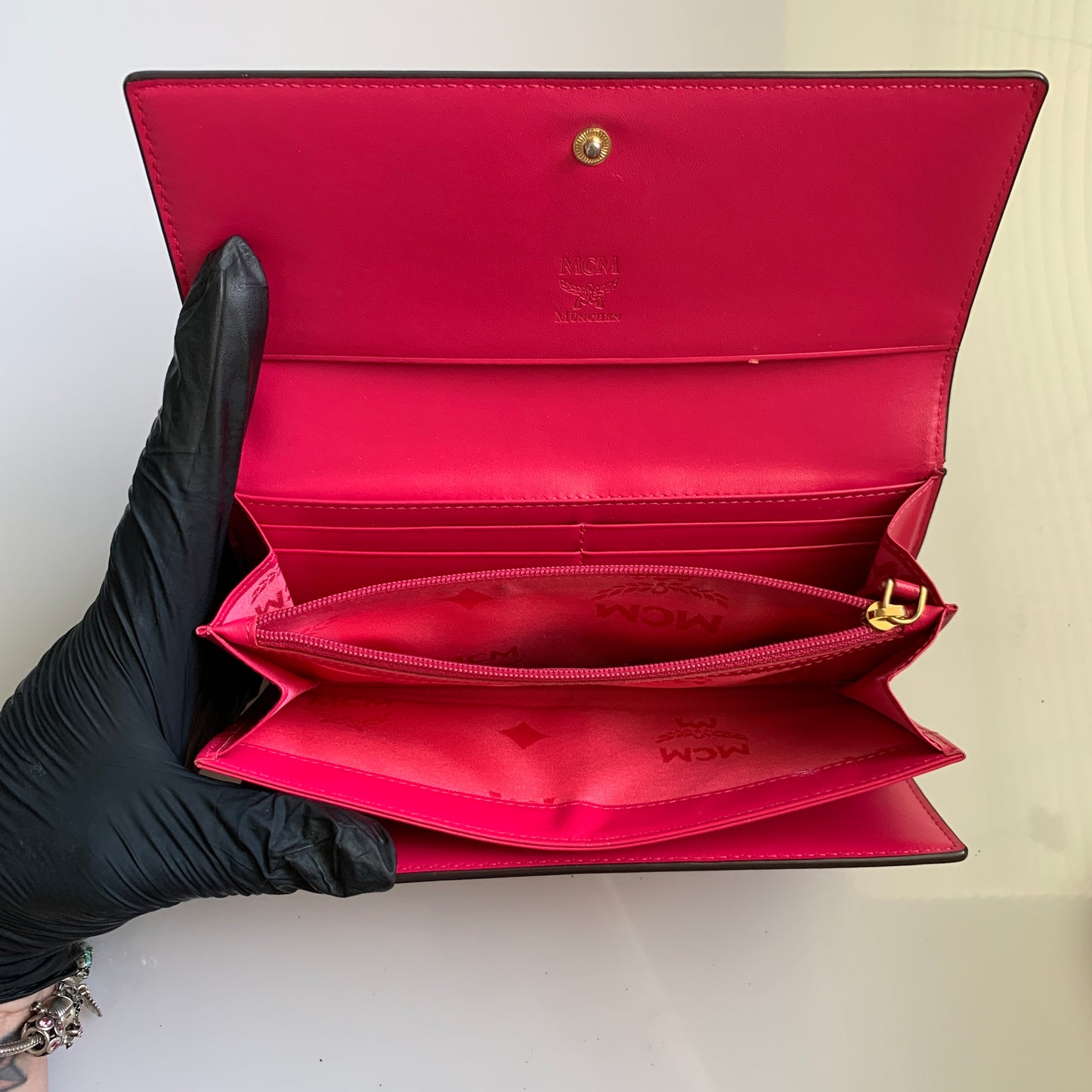 MCM long pink leather wallet authentic with COA 7.5x4