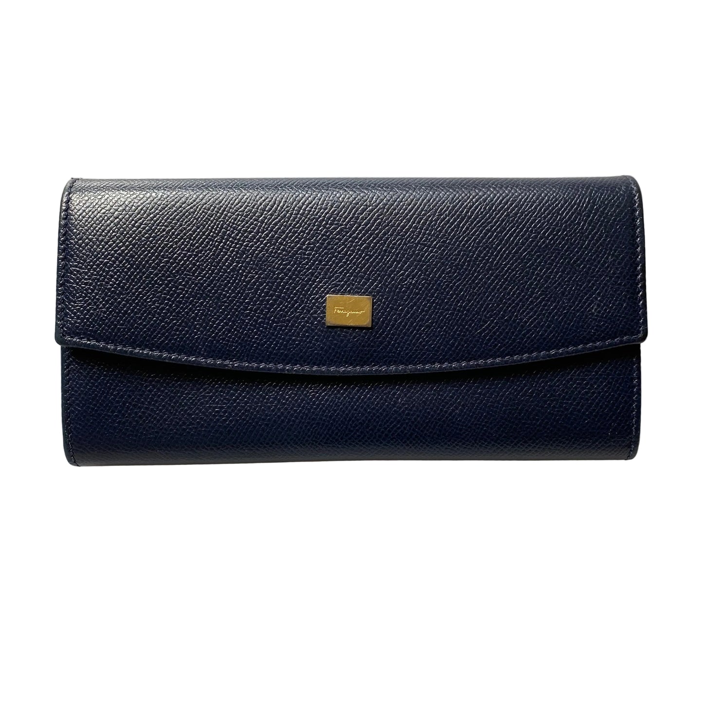 Ferragamo navy blue long leather wallet Authentic with COA