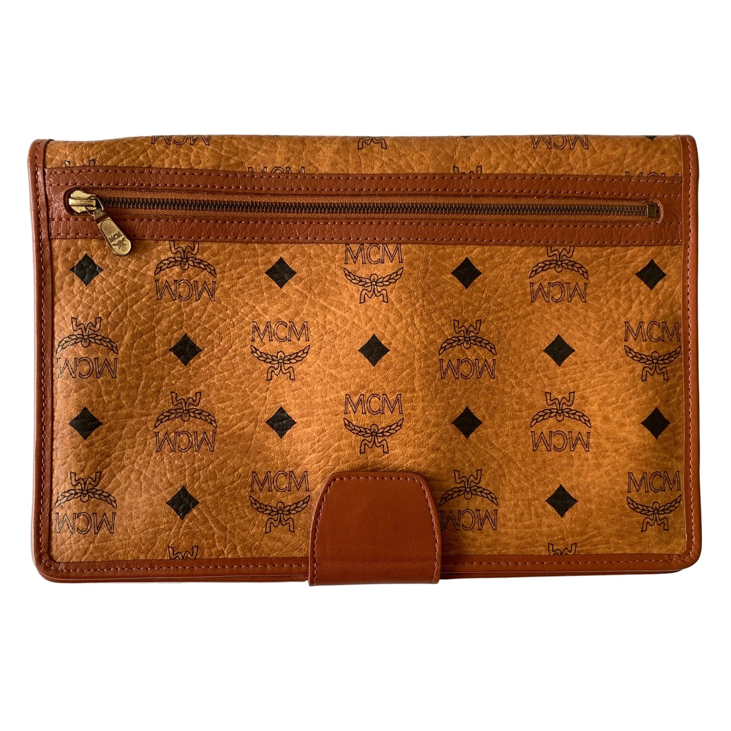 MCM cognac visetos unisex clutch bag with flap Authentic with COA