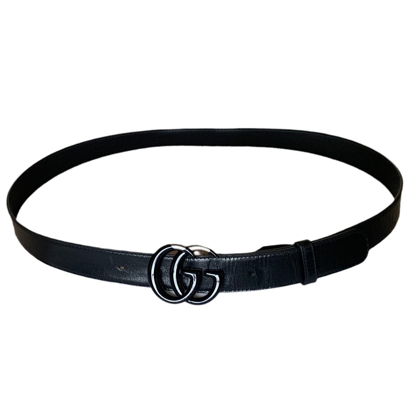 Authentic Gucci unisex black leather belt with GG marmont buckle