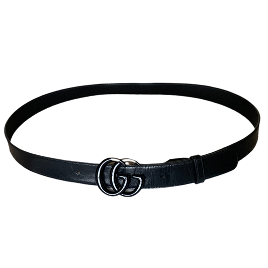 Authentic Gucci unisex black leather belt with GG marmont buckle