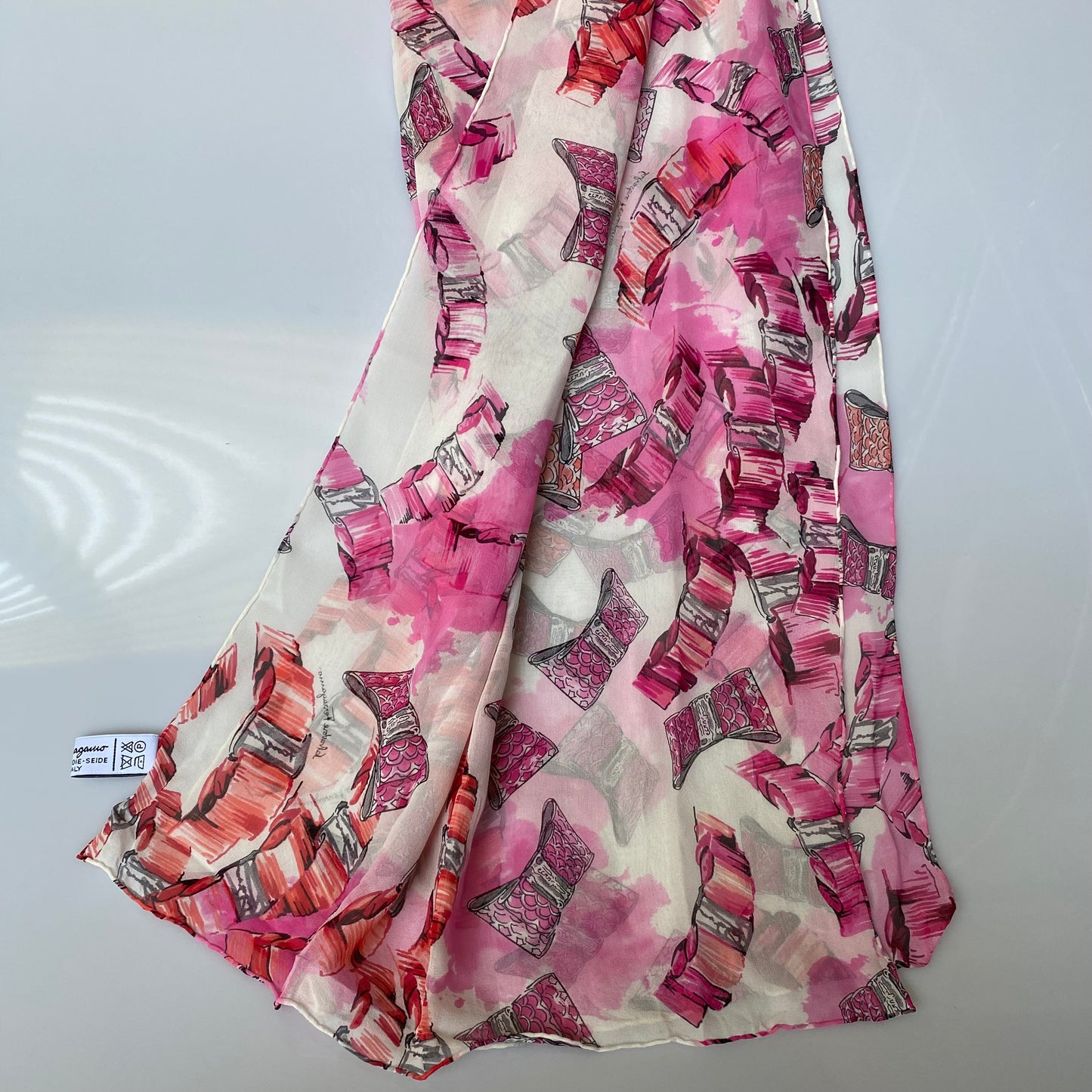 Ferragamo vara bow long silk scarf Authentic with COA 62x17