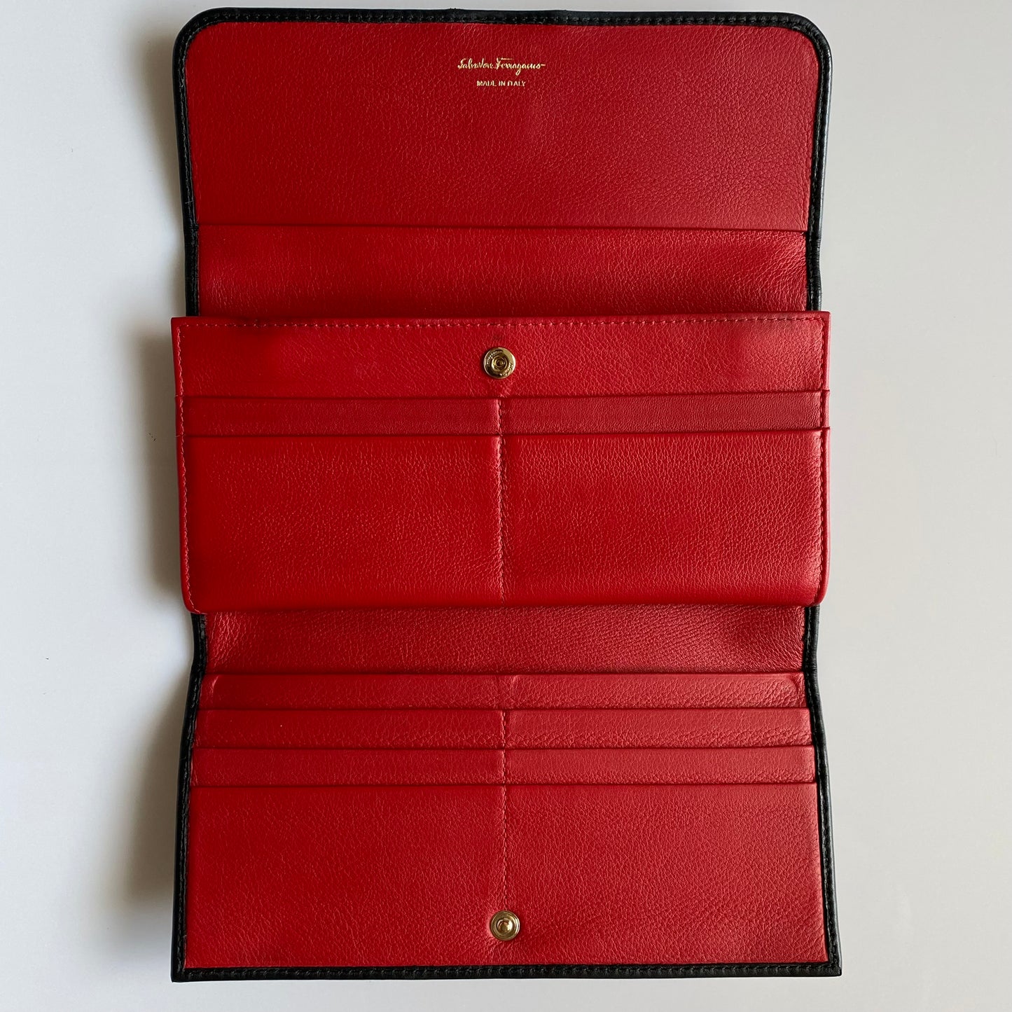 Ferragamo gancini black leather long wallet Authentic with COA
