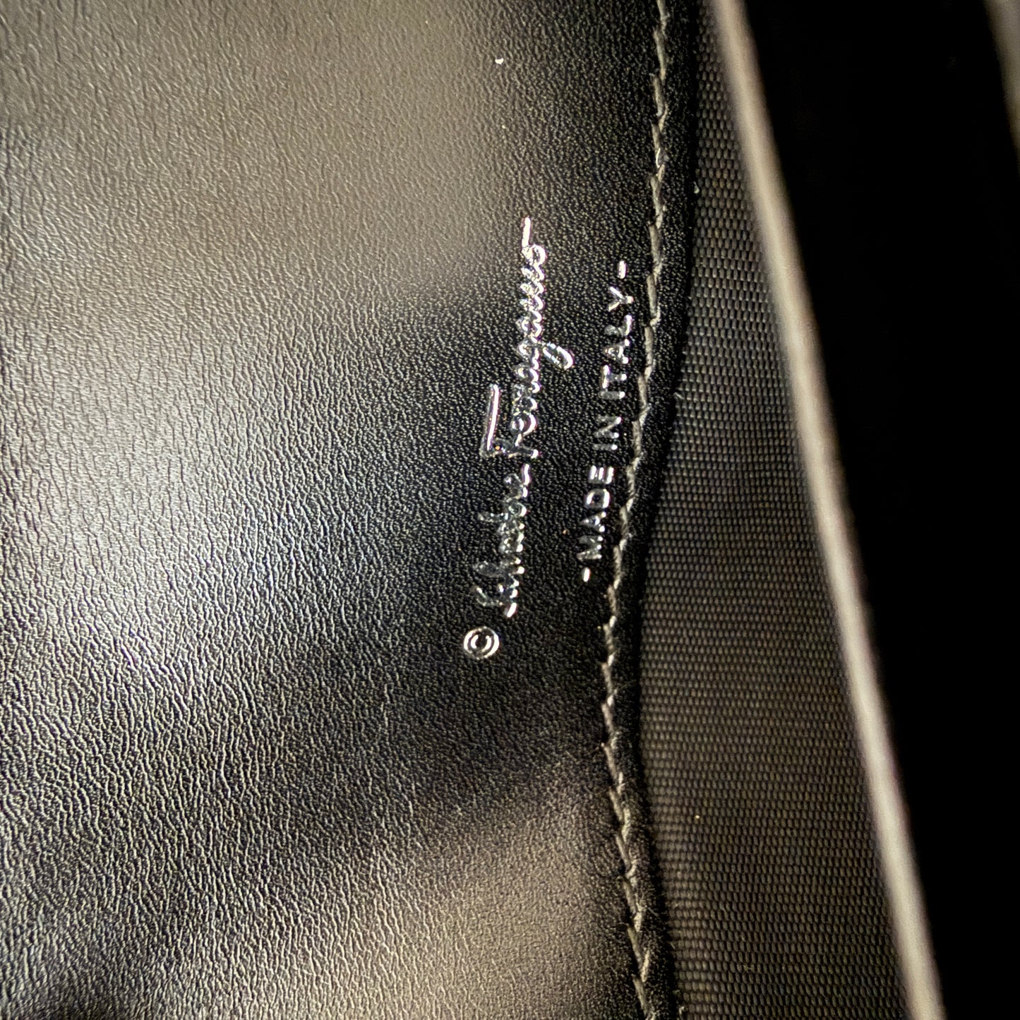 Salvatore Ferragamo Gancini full logo black leather long wallet authentic with