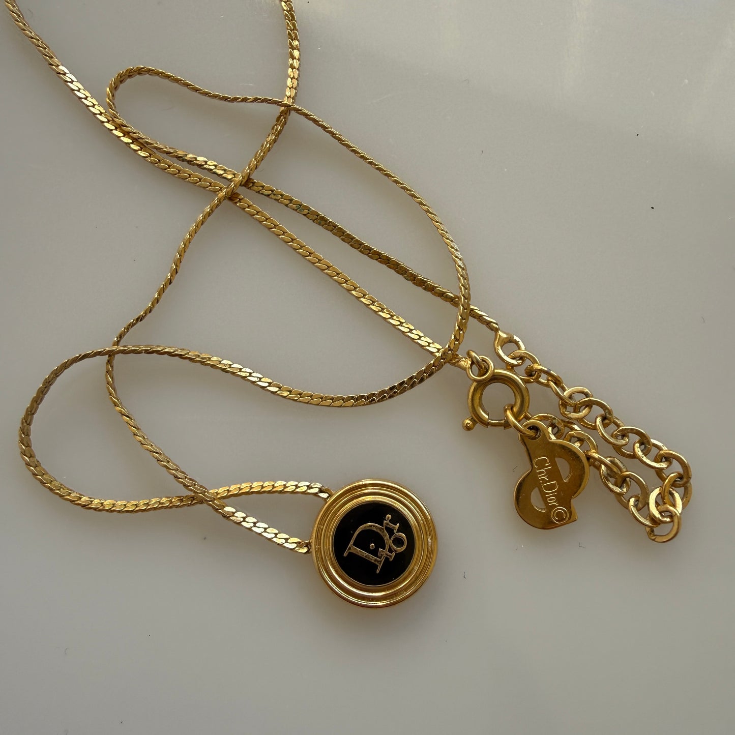 Christian Dior necklace logo pendant gold black authentic with COA 004