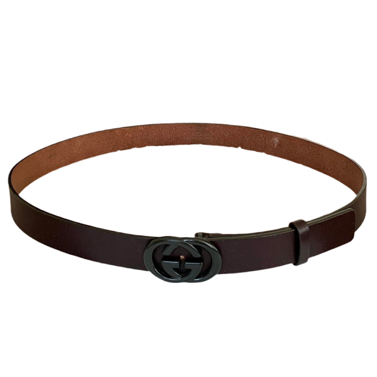 Authentic GUCCI unisex dark drown leather belt with GG buckle