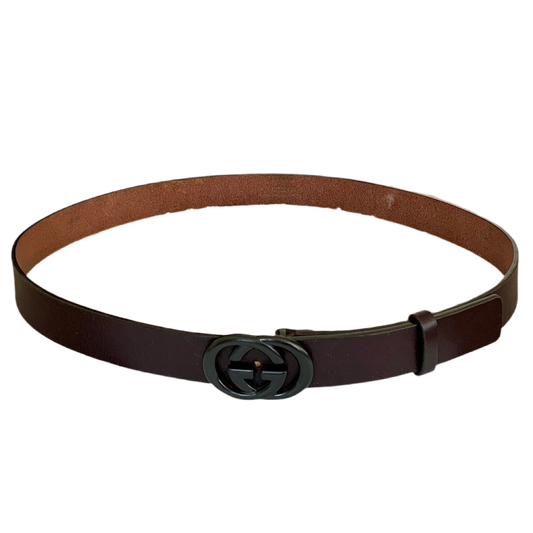 Authentic GUCCI unisex dark drown leather belt with GG buckle