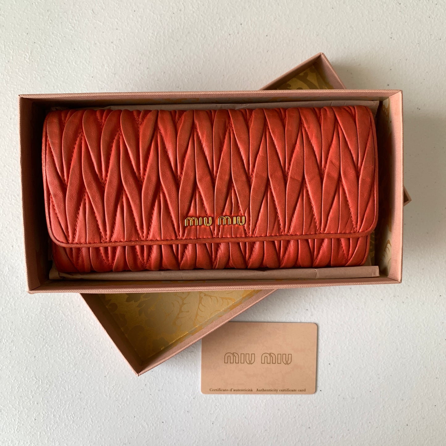 Miu Miu Matelassé long wallet Authentic with COA box and card