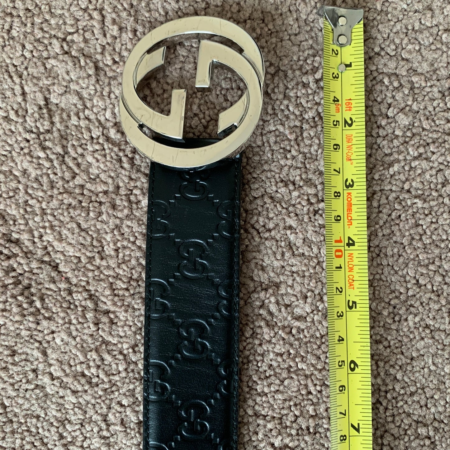 Authentic Gucci unisex plus size monogram black leather belt