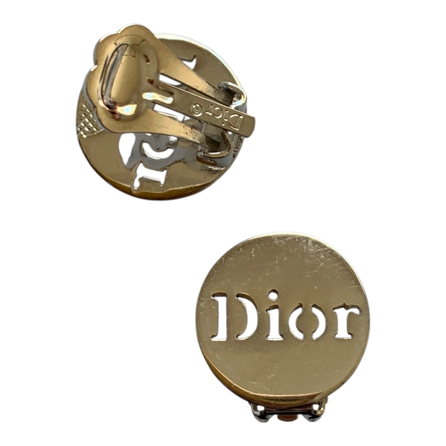 Dior logo round silver tone clip on Earring Authentic with COA 2cm
