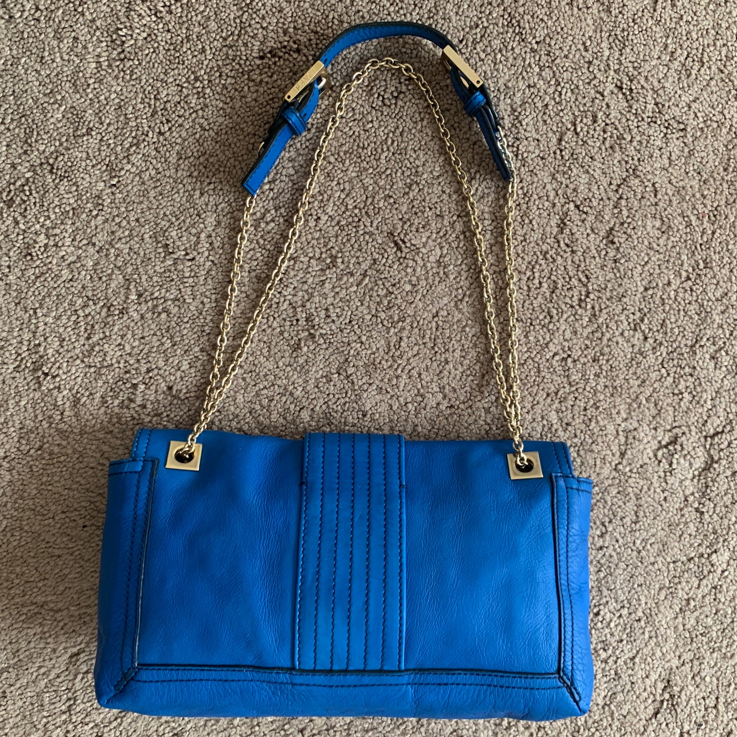 Authentic Fendi 2 way baguette chain blue leather bag with dust bag and COA