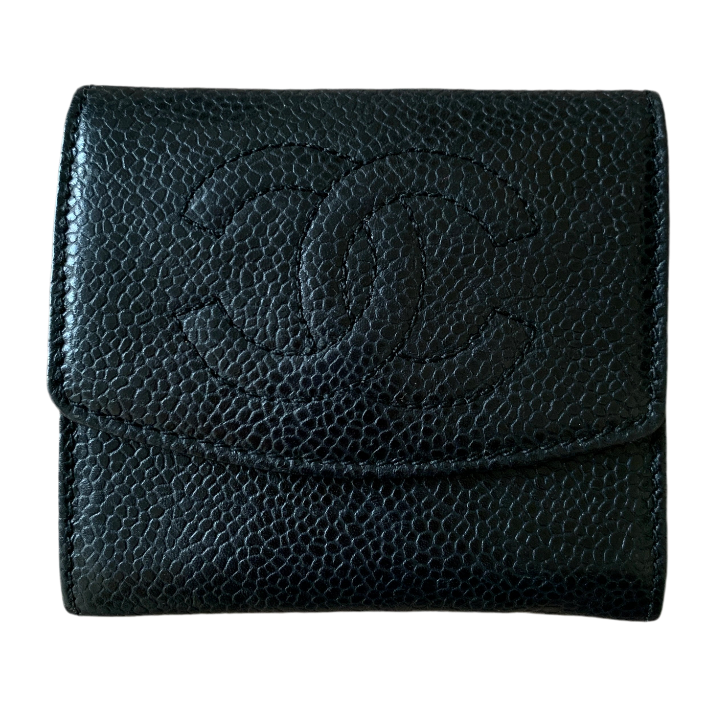 Authentic Chanel unisex caviar black leather coin wallet with authenticity card