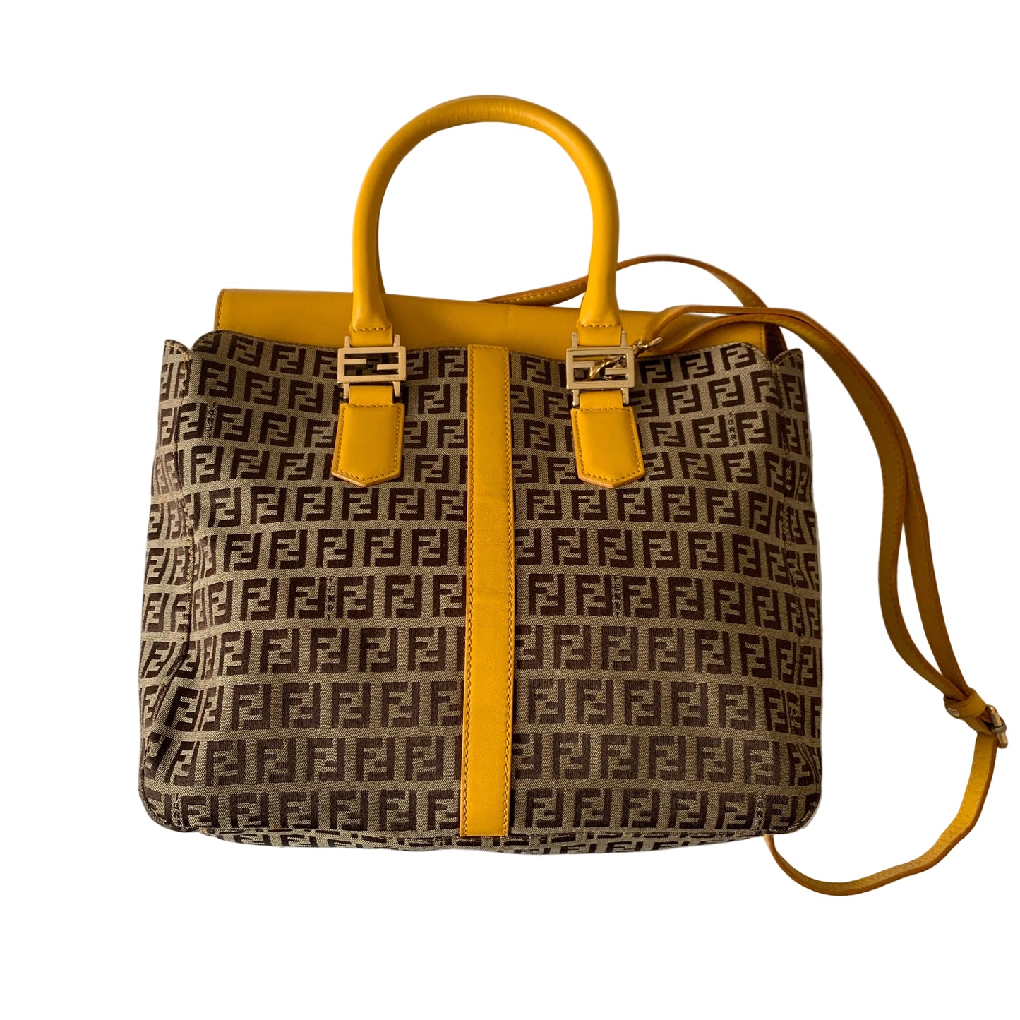 Fendi zucchini monogram canvas and yellow leather bag Authentic with COA and cr