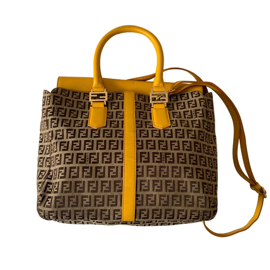Fendi zucchini monogram canvas and yellow leather bag Authentic with COA and cr