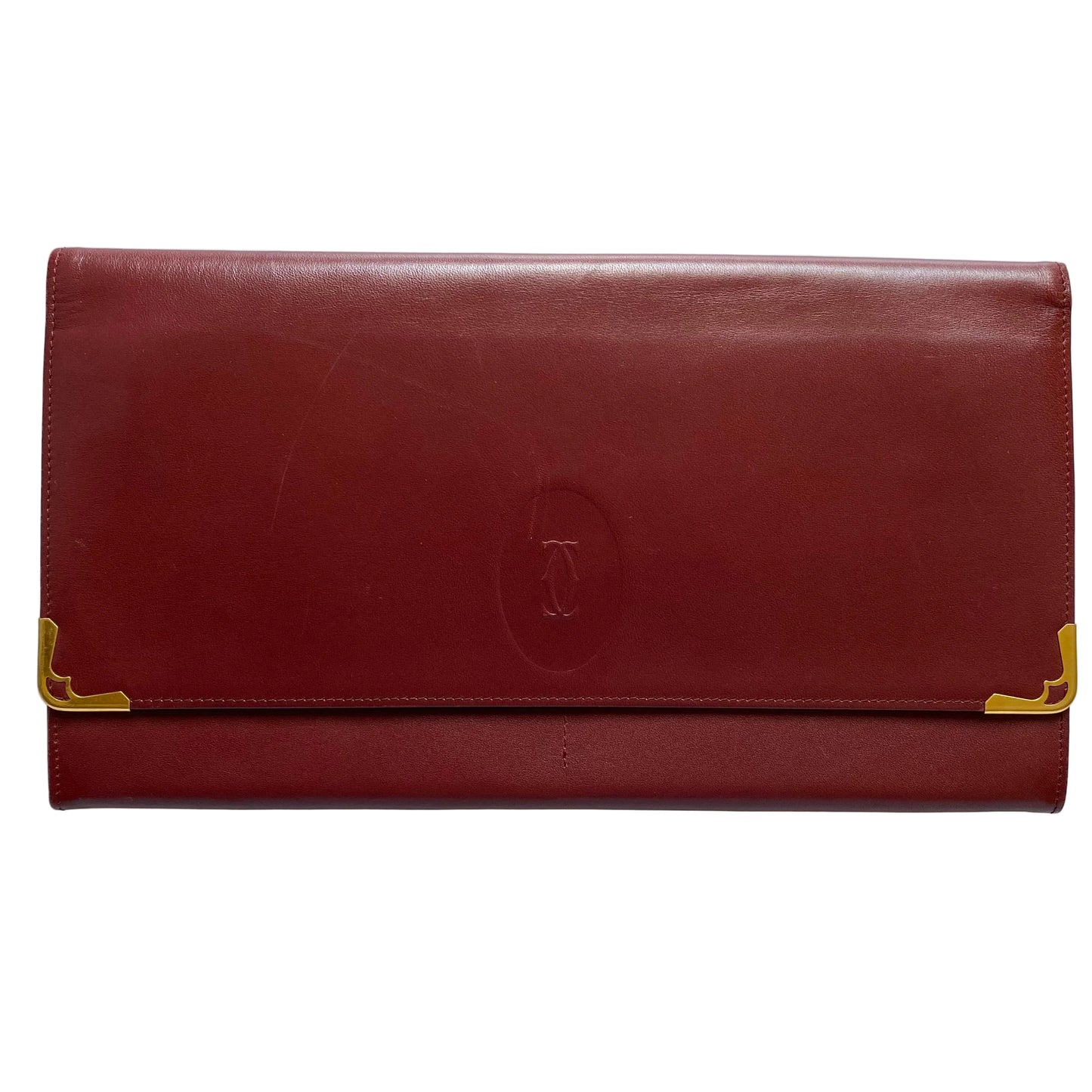 Cartier burgundy leather clutch bag purse Authentic with COA