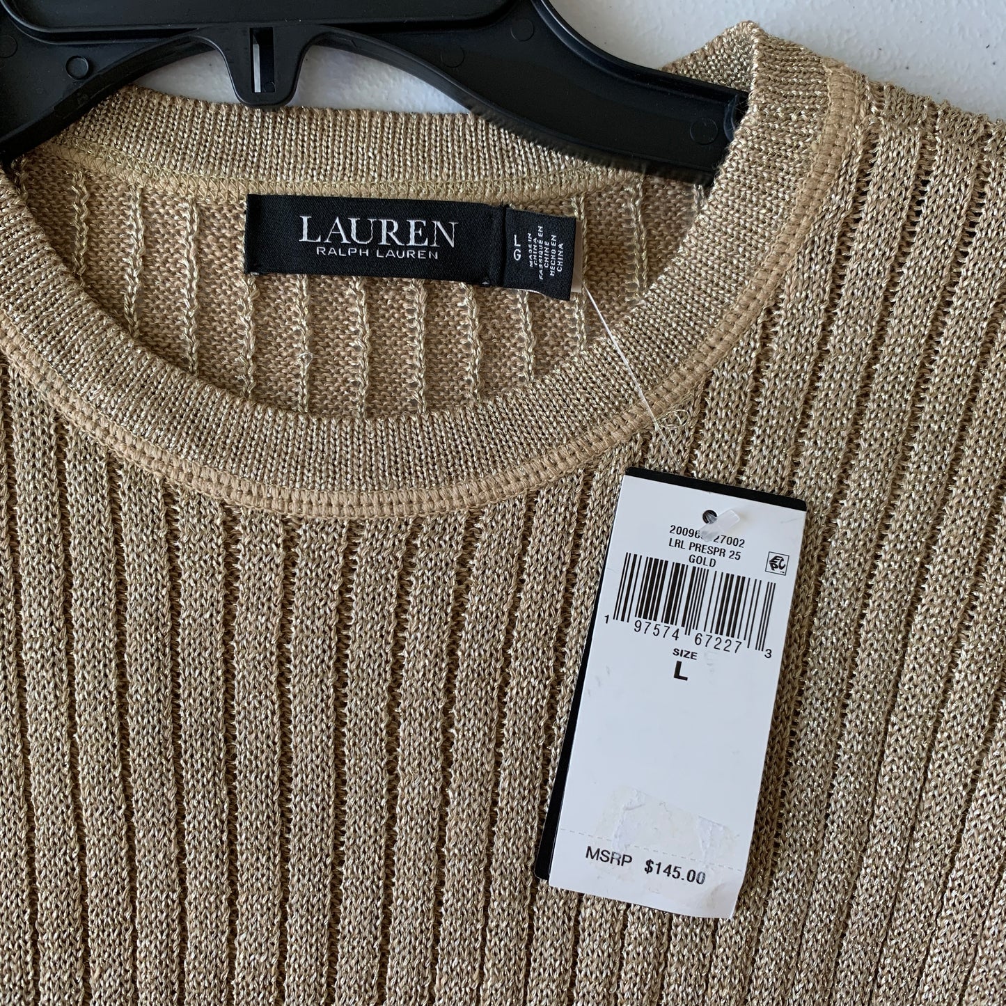 Lauren Ralph Lauren NWT gold crew neck short sleeve sweater shirt size large