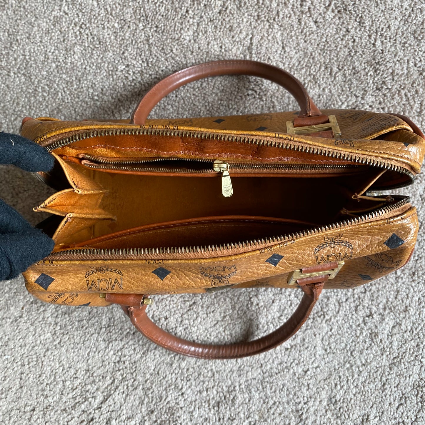 MCM cognac Boston handbag Authentic with coa
