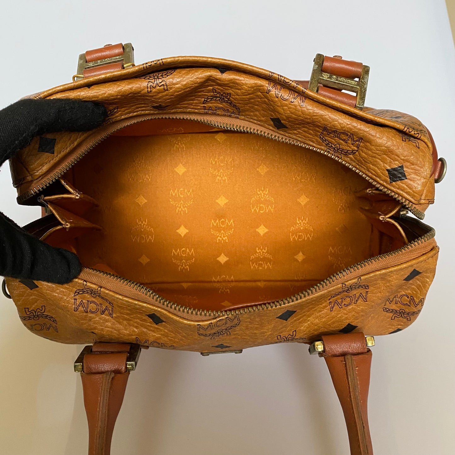 MCM cognac Boston bag handbag Authentic with COA