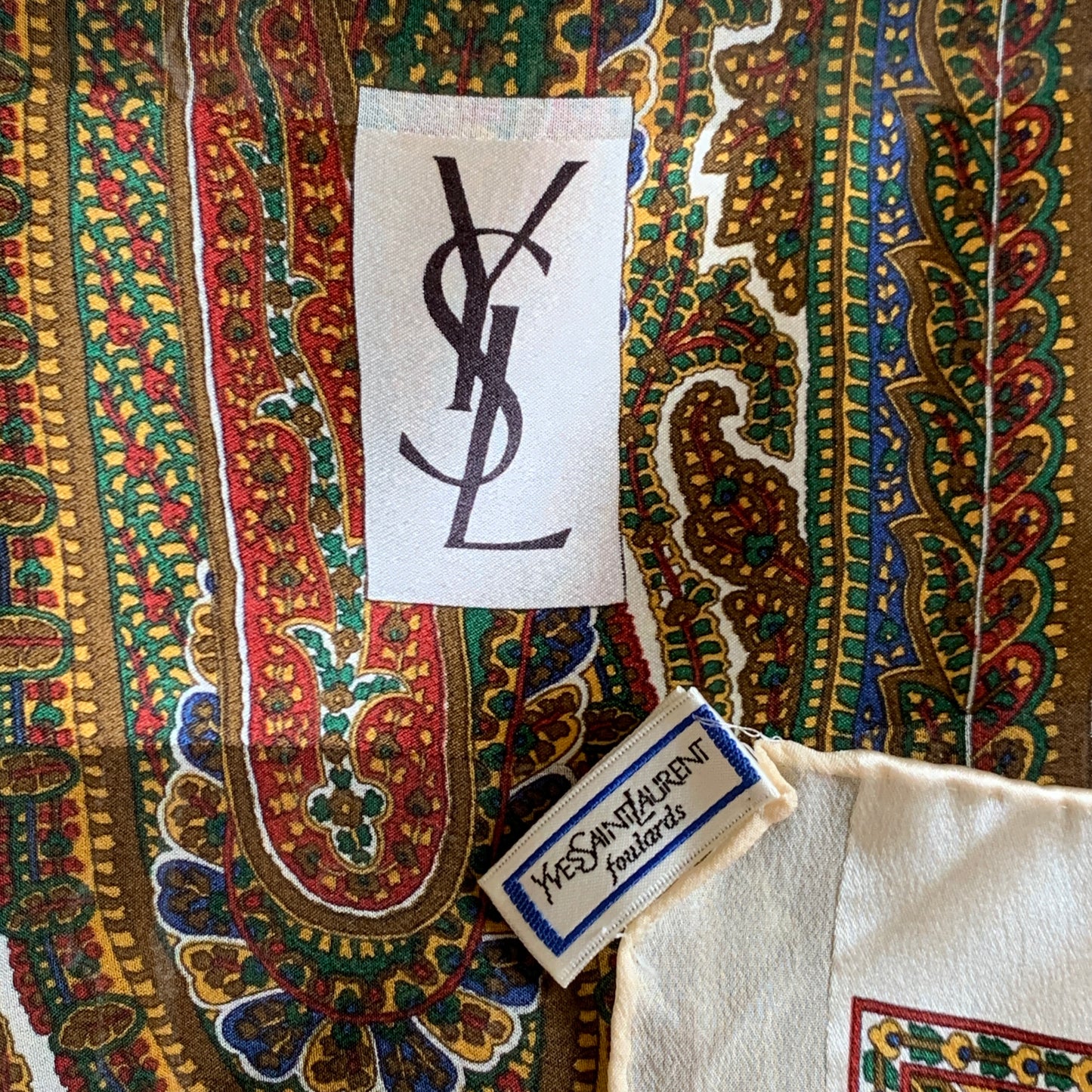 Yves Saint Laurent large square silk Scarf authentic with COA 42 inch