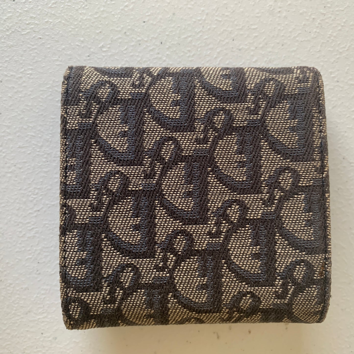 Dior oblique trotter canvas and blue leather trifold compact wallet