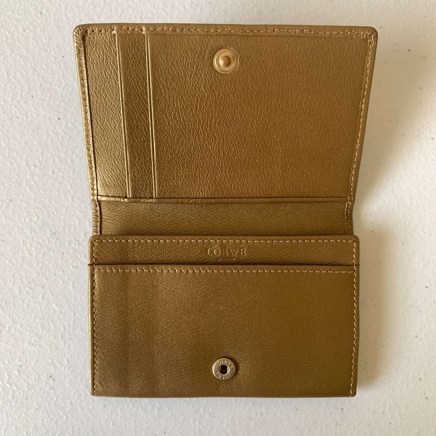 Loewe anagram gold leather card holder wallet Authentic with COA