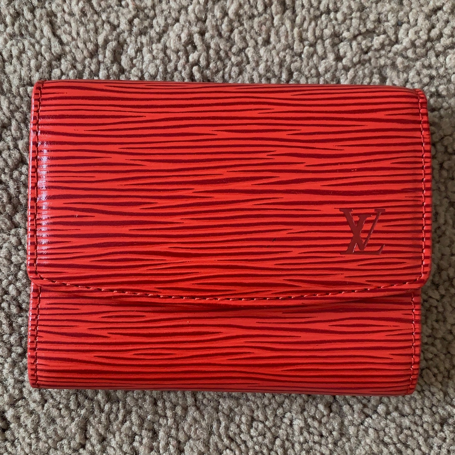 Authentic Louis Vuitton unisex Epi red leather card holder wallet