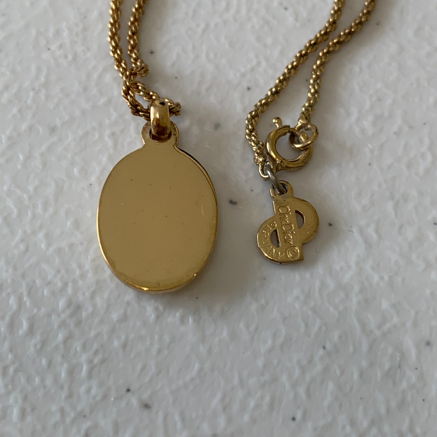 Christian Dior oval pendant logo Necklace authentic with COA