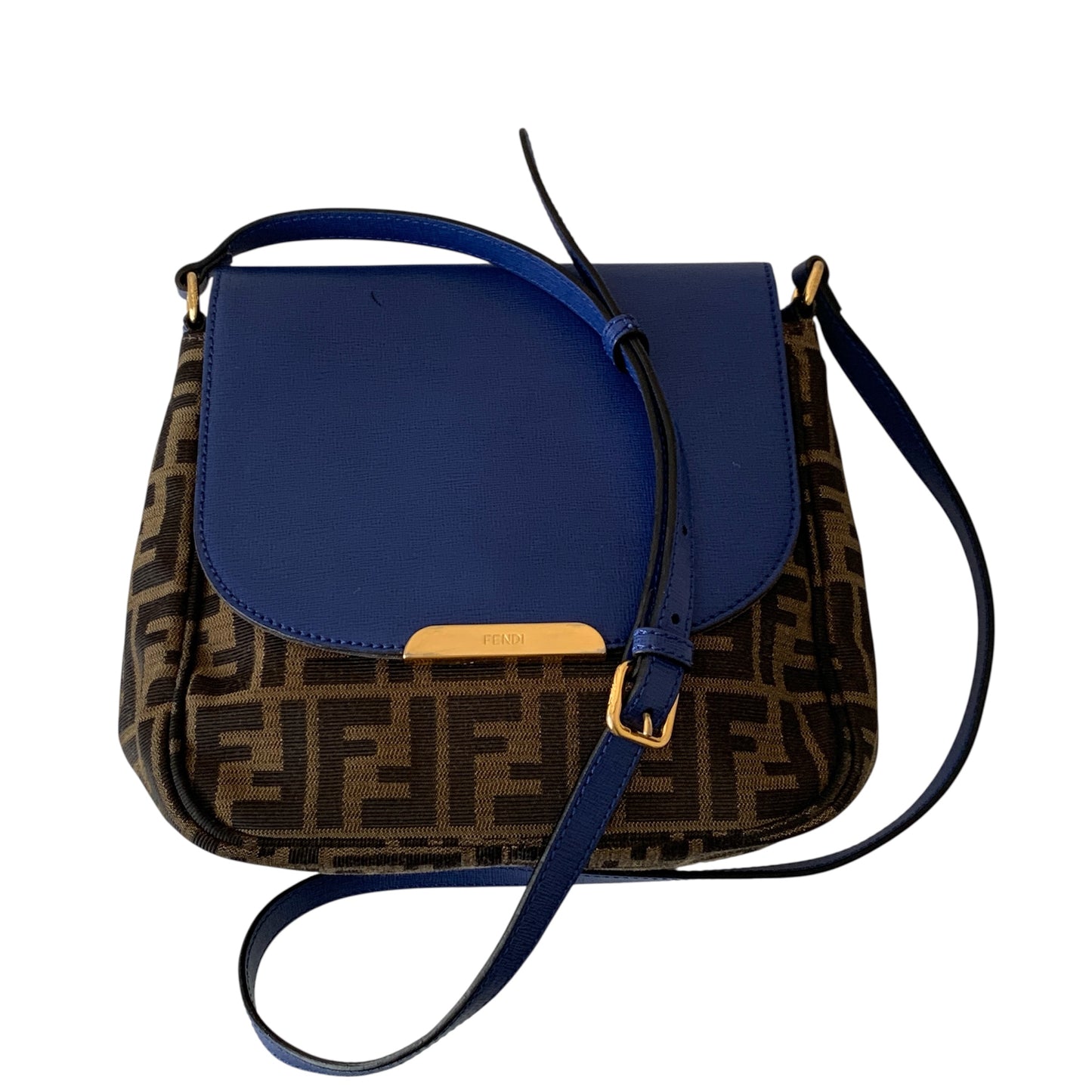 Fendi zucca monogram canvas and blue leather crossbody bag authentic with COA