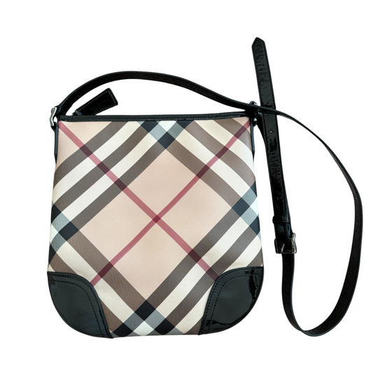 Burberry nova check canvas and black leather crossbody bag authentic with COA