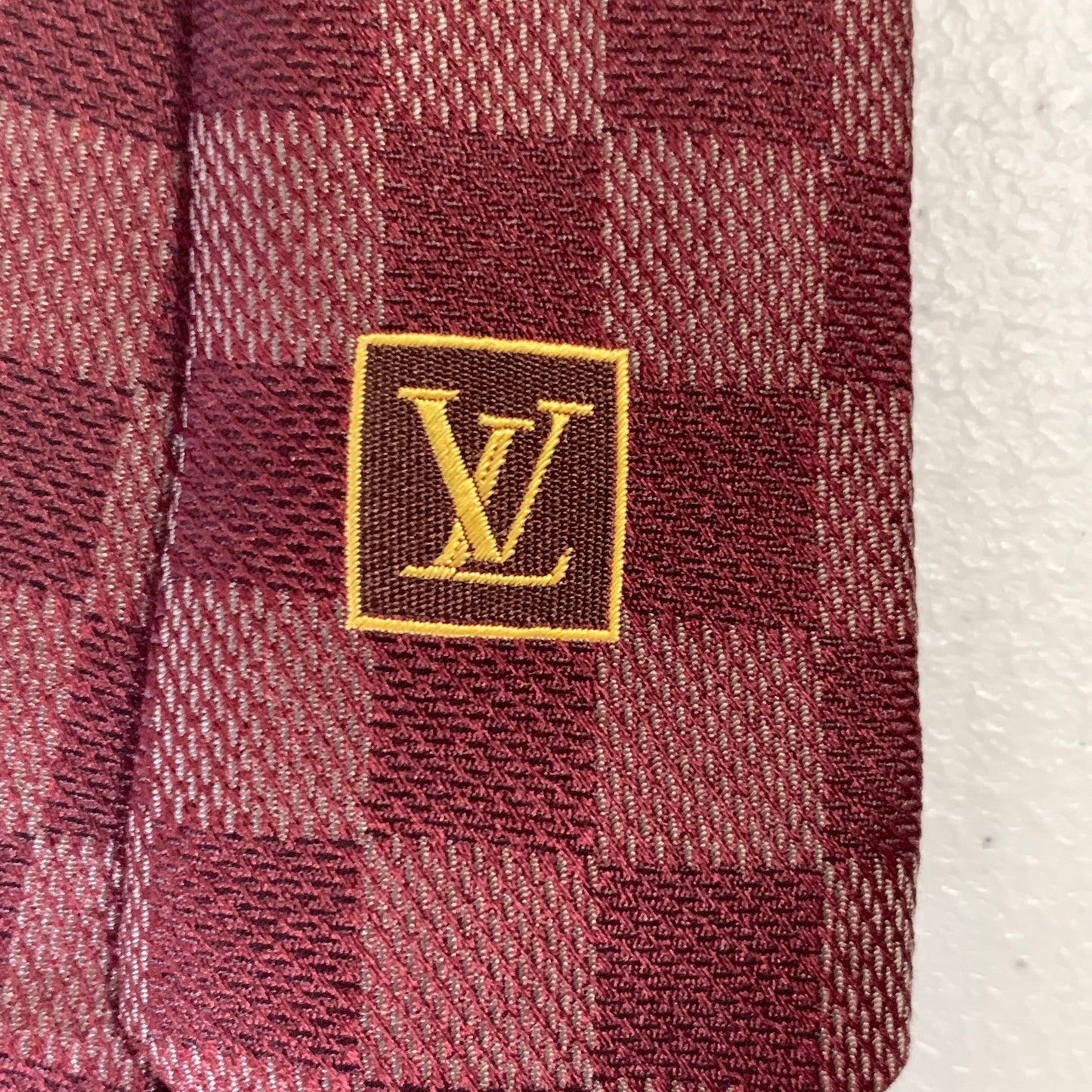 Louis Vuitton burgundy damier silk tie authentic with COA