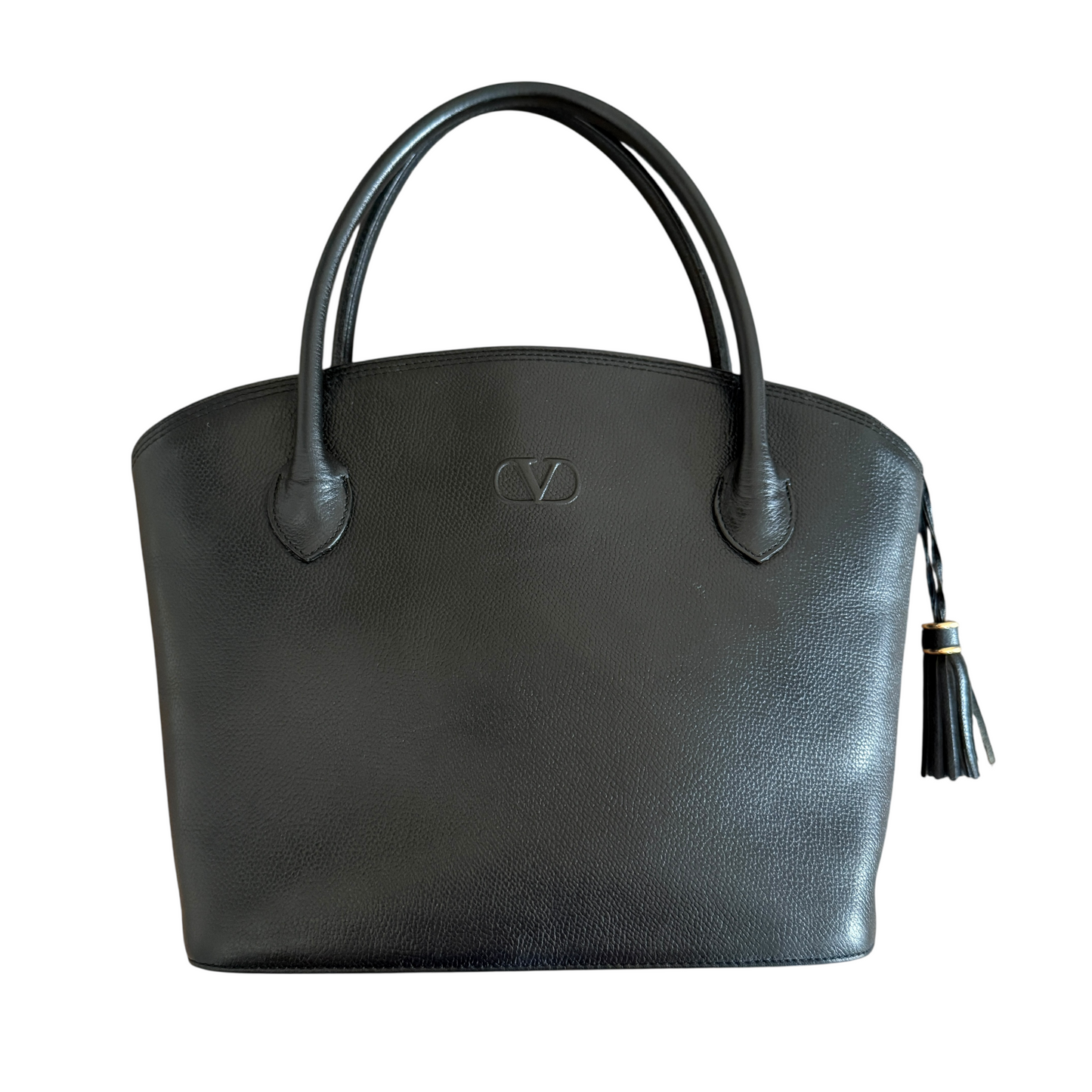 Valentino Garavani black leather V logo tassel handbag authentic with COA