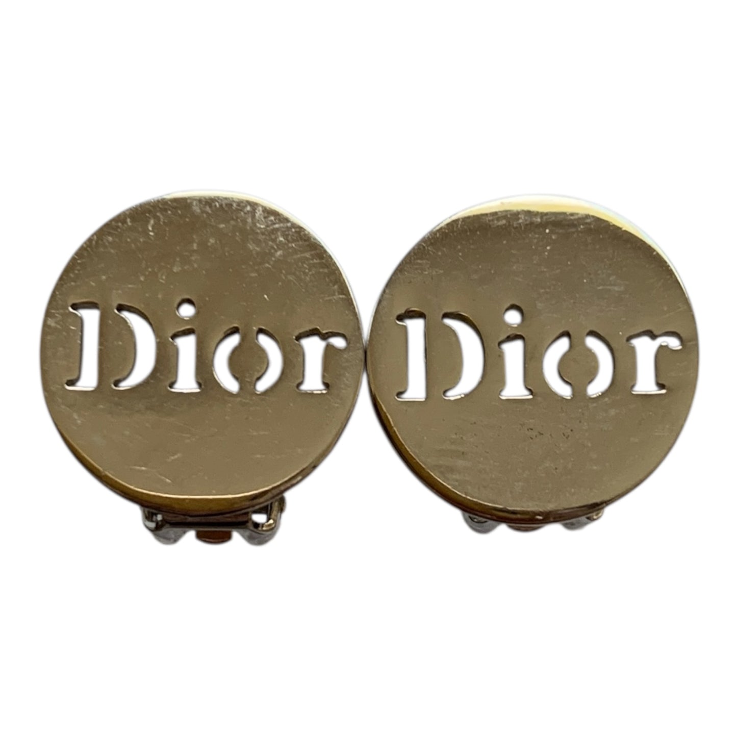 Dior logo round silver tone clip on Earring Authentic with COA 2cm